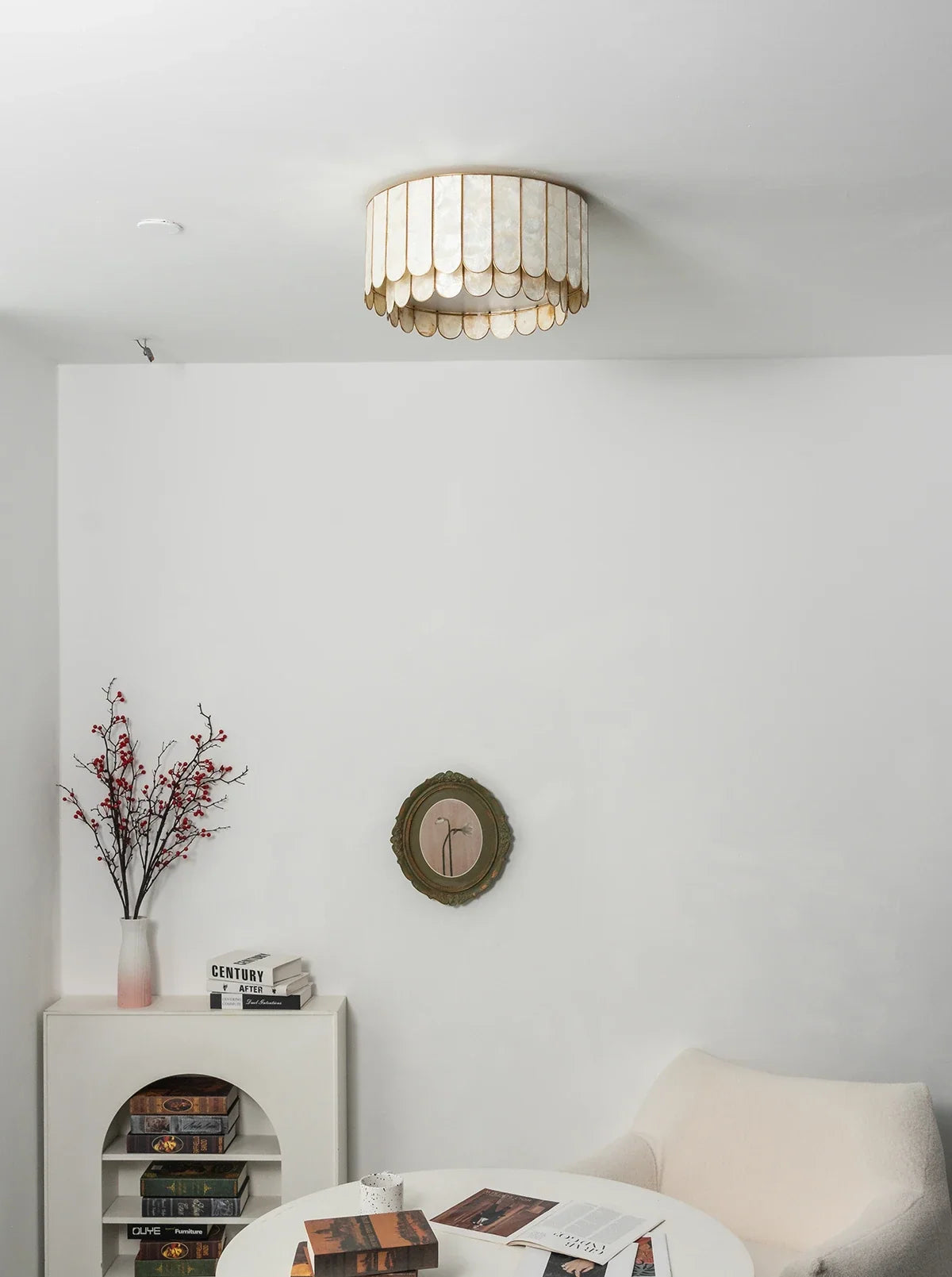Drum-Shaped Capiz Shell Brass Ceiling Light – Brass detail 8