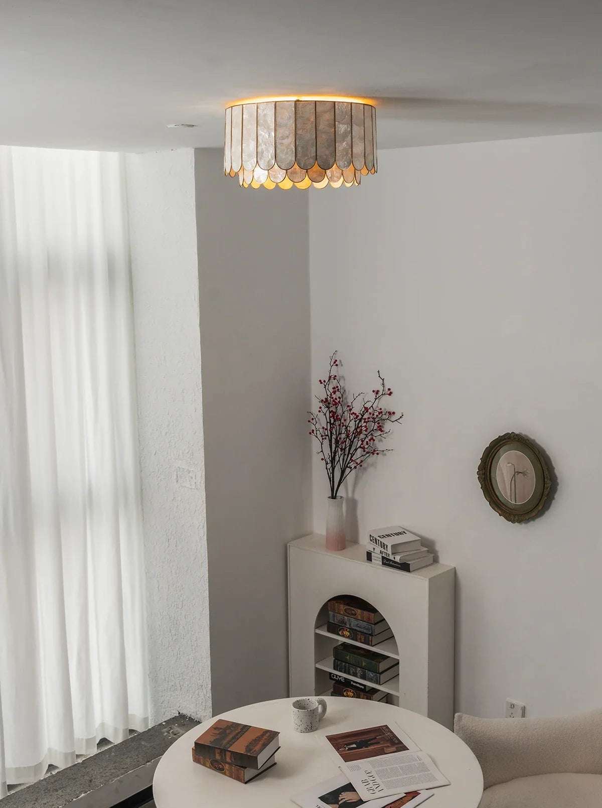 Drum-Shaped Capiz Shell Brass Ceiling Light – Brass detail 4