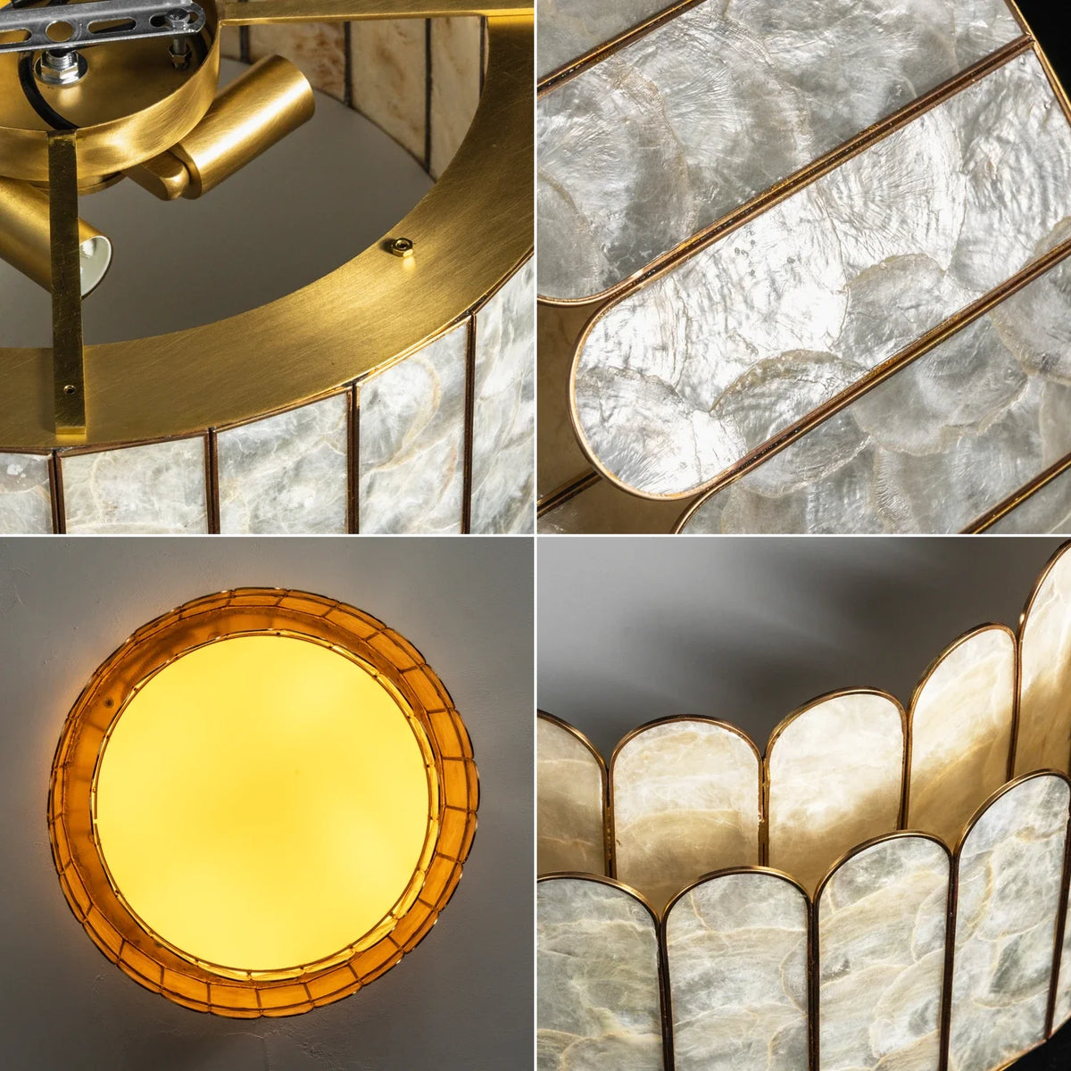 Drum-Shaped Capiz Shell Brass Ceiling Light – Brass detail 10