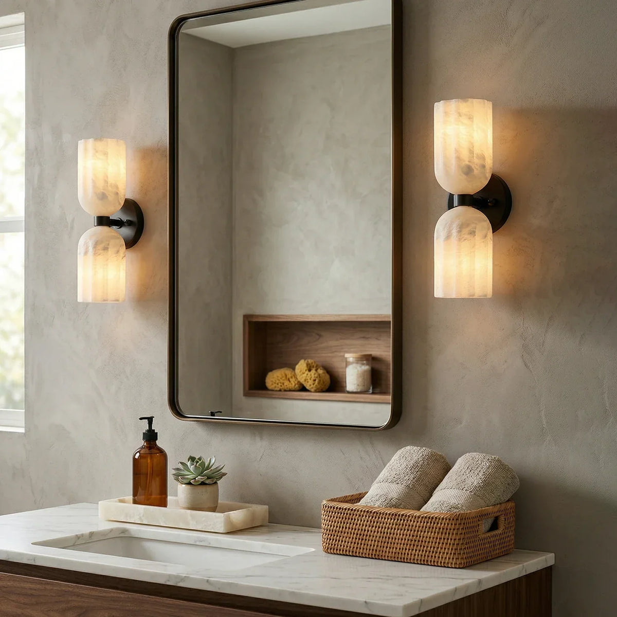 Dual Alabaster Pillar Wall Sconce – Alabaster detail 9