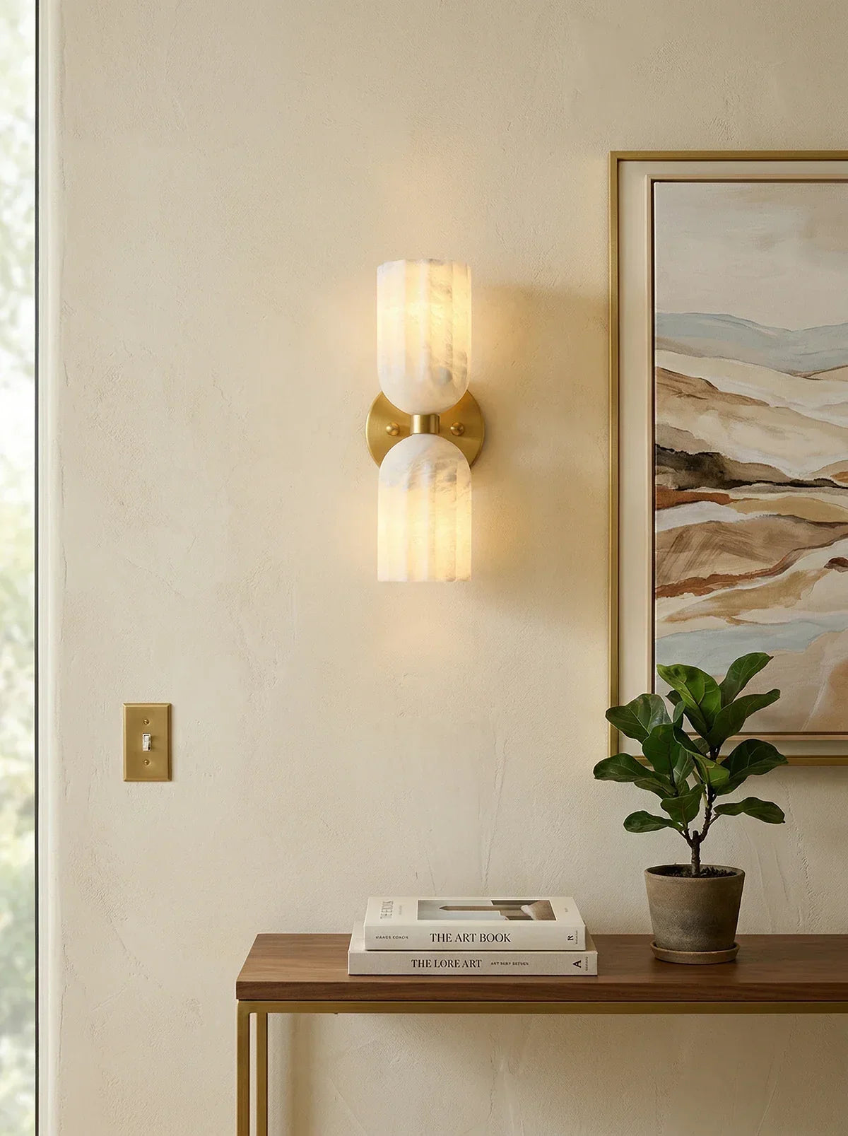 Dual Alabaster Pillar Wall Sconce – Alabaster detail 10