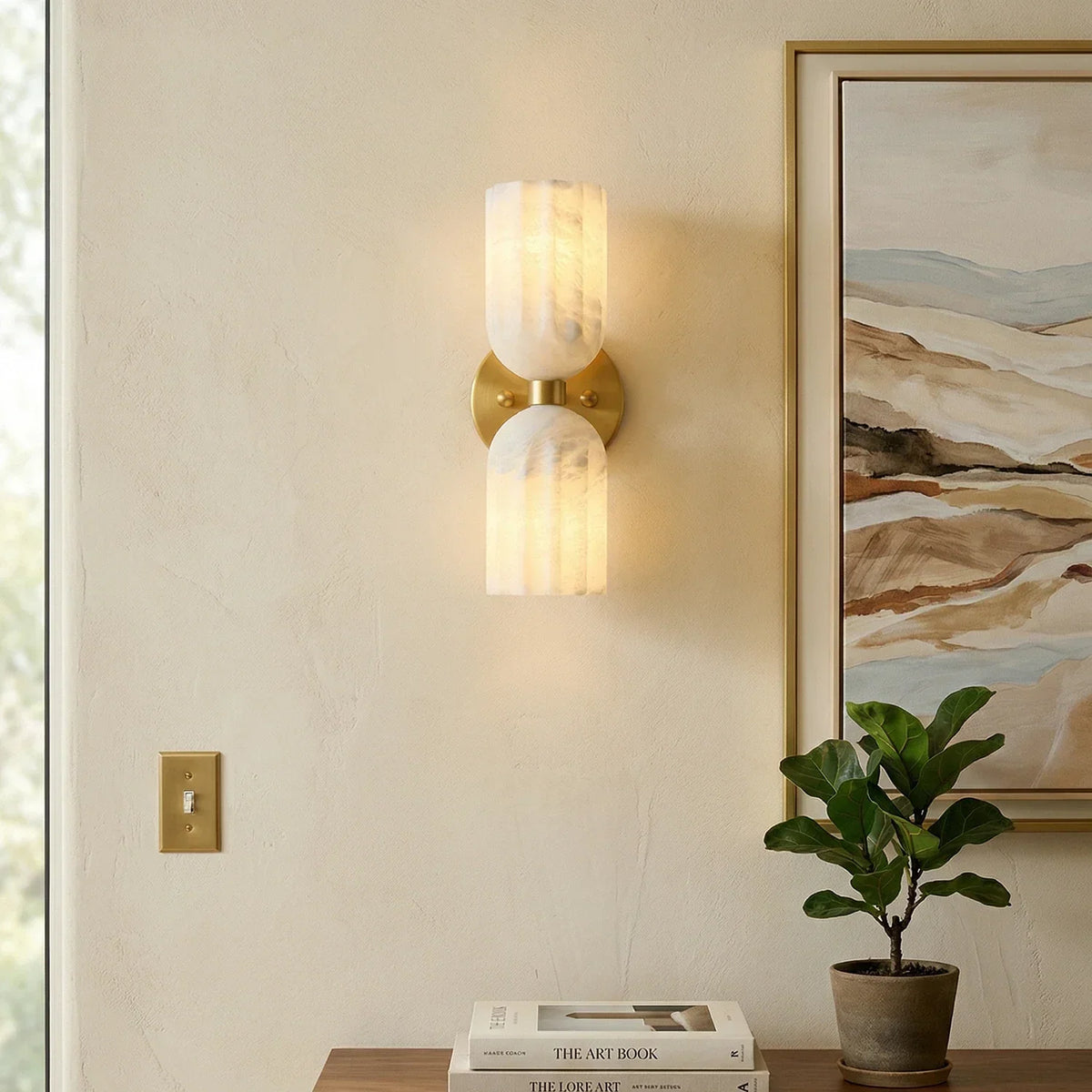 Dual Alabaster Pillar Wall Sconce – Alabaster detail 2