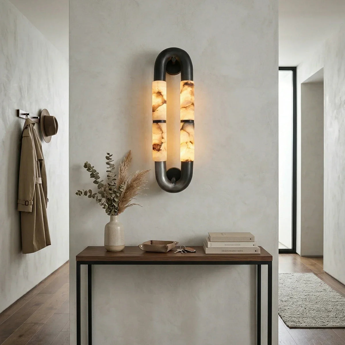 Dual-Head Luma Arc Snowflake Stone Alabaster Wall Lamp – Alabaster detail 4