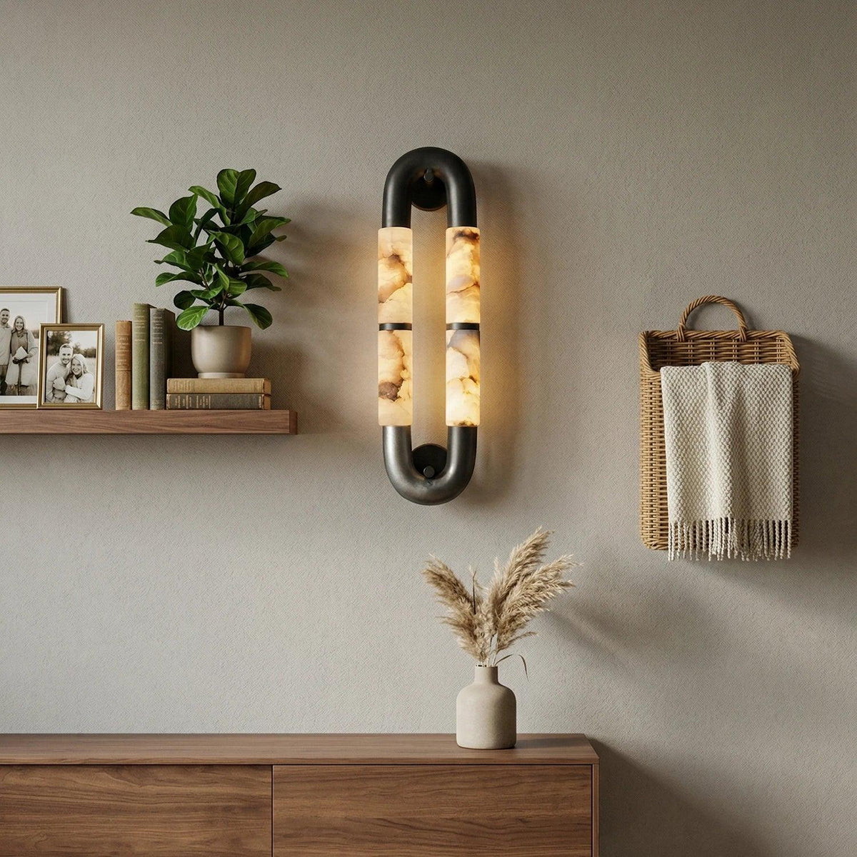 Dual-Head Luma Arc Snowflake Stone Alabaster Wall Lamp – Alabaster detail 3