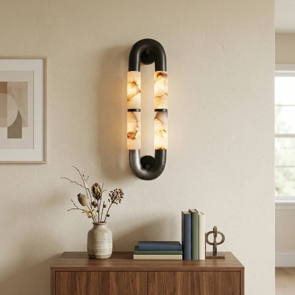 Dual-Head Luma Arc Snowflake Stone Alabaster Wall Lamp – Alabaster detail 6