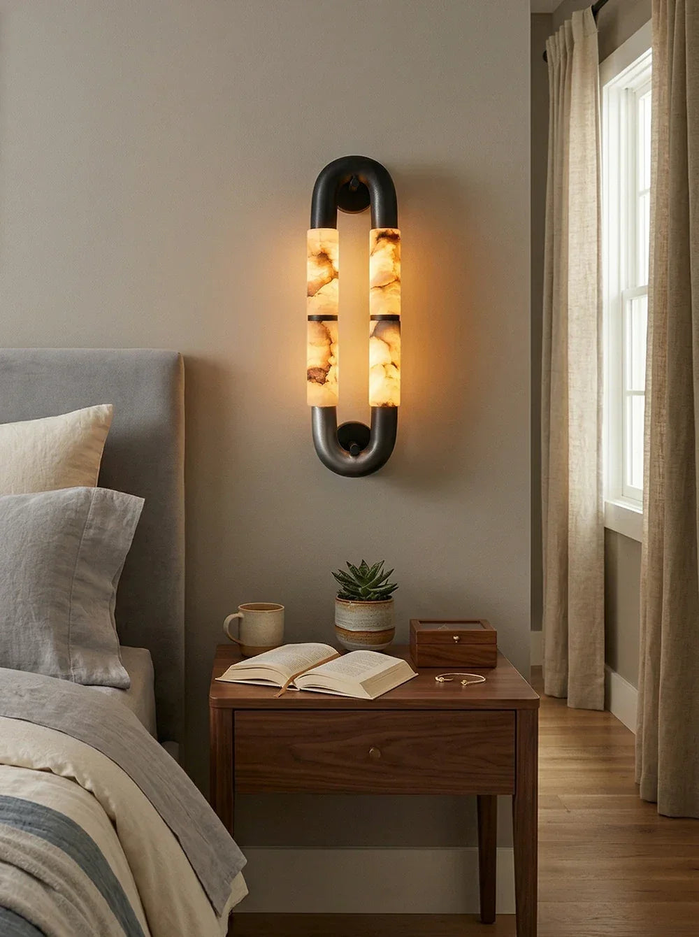 Dual-Head Luma Arc Snowflake Stone Alabaster Wall Lamp – Alabaster detail 9