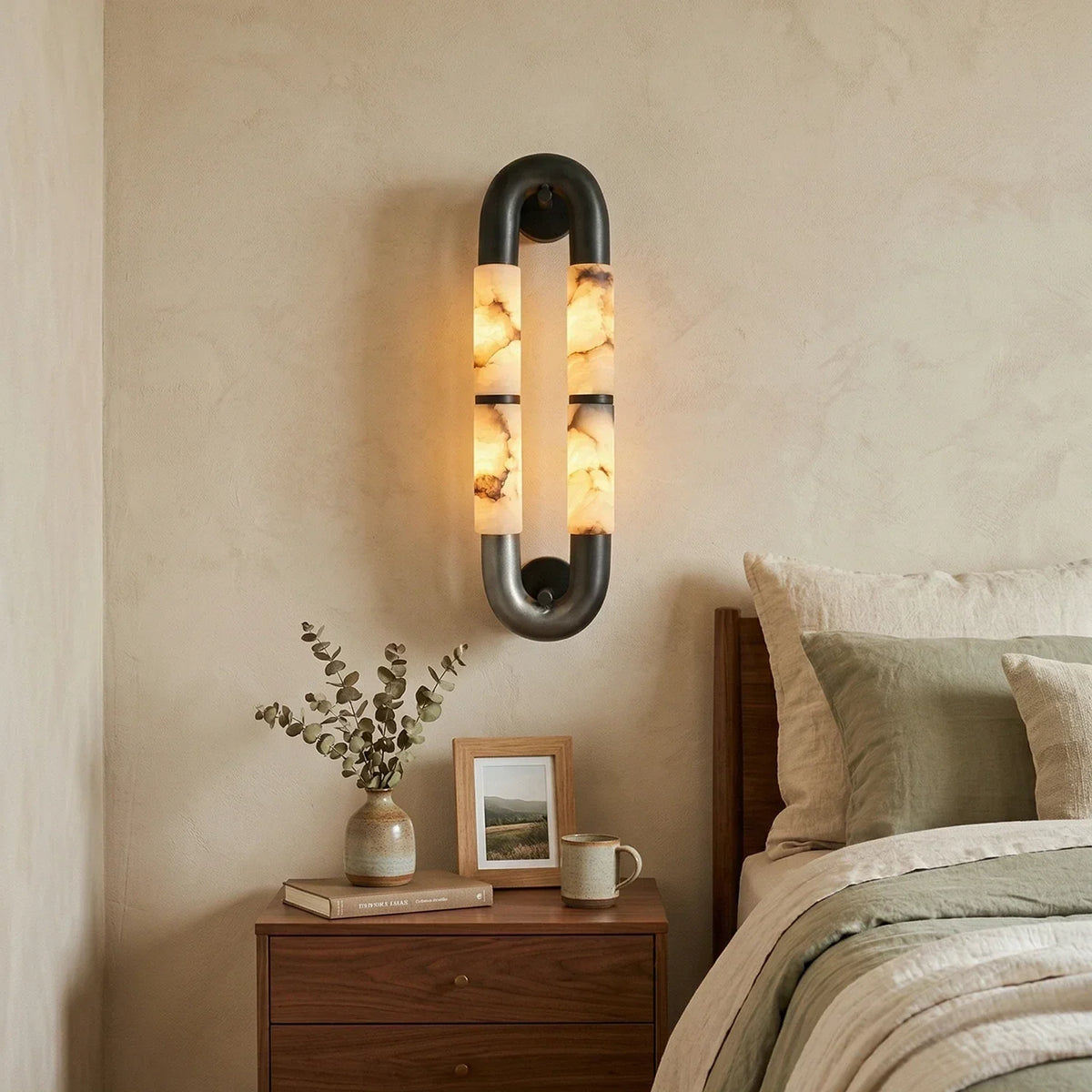 Dual-Head Luma Arc Snowflake Stone Alabaster Wall Lamp – Alabaster detail 2