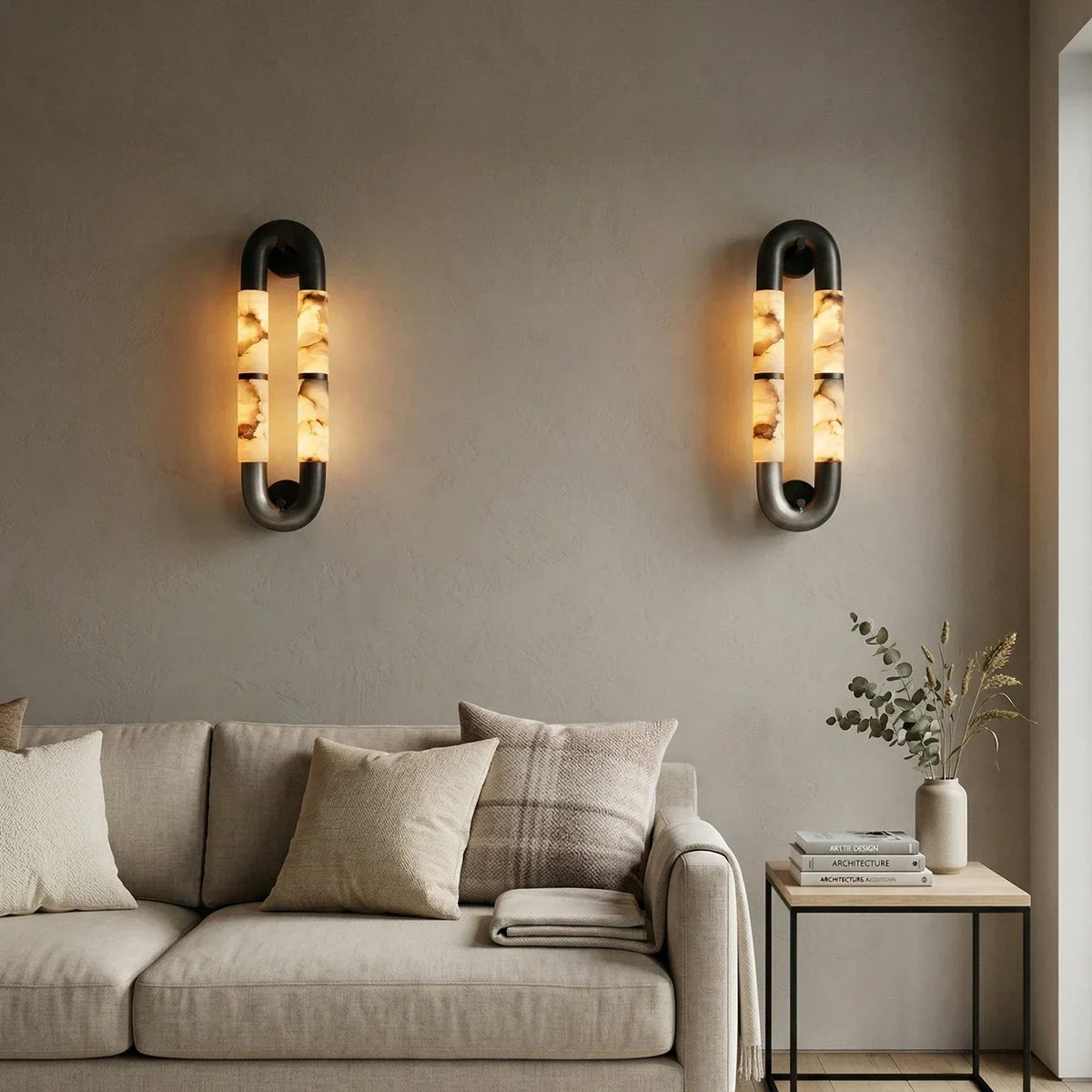 Dual-Head Luma Arc Snowflake Stone Alabaster Wall Lamp – Alabaster detail 8