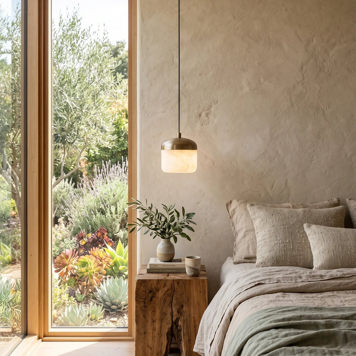 Elin Capped Alabaster Drum Pendant Light – Alabaster detail 6