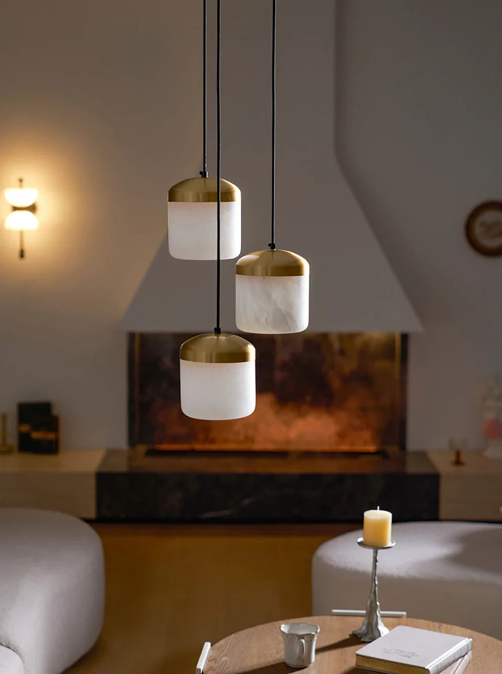 Elin Capped Alabaster Drum Pendant Light – Alabaster detail 12