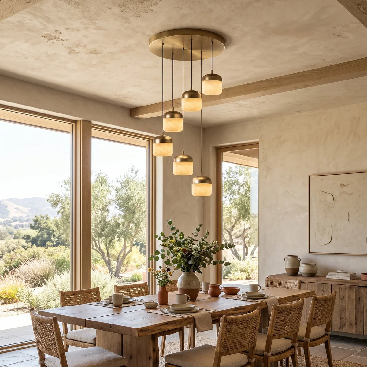 Elin Capped Alabaster Drum Pendant Light – Alabaster detail 3
