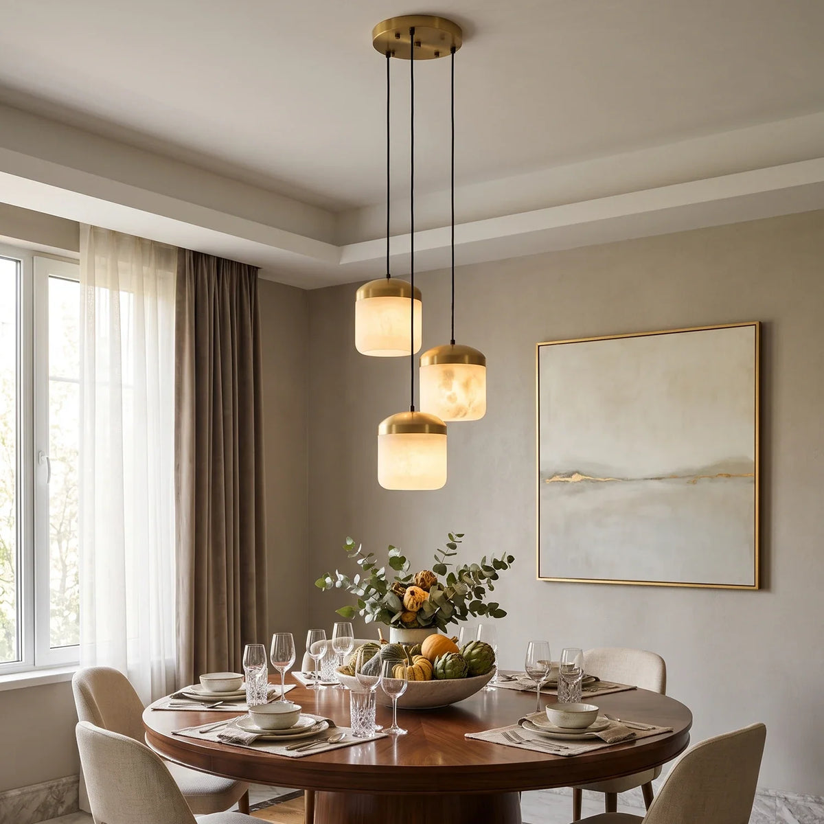Elin Capped Alabaster Drum Pendant Light – Alabaster detail 7