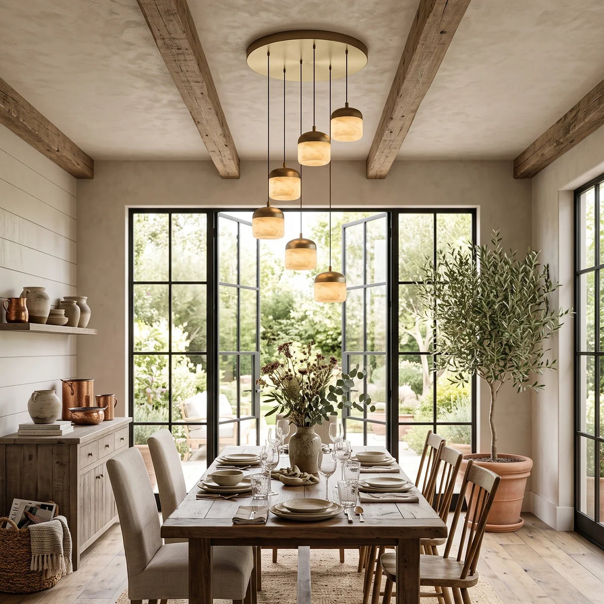Elin Capped Alabaster Drum Pendant Light – Alabaster detail 8