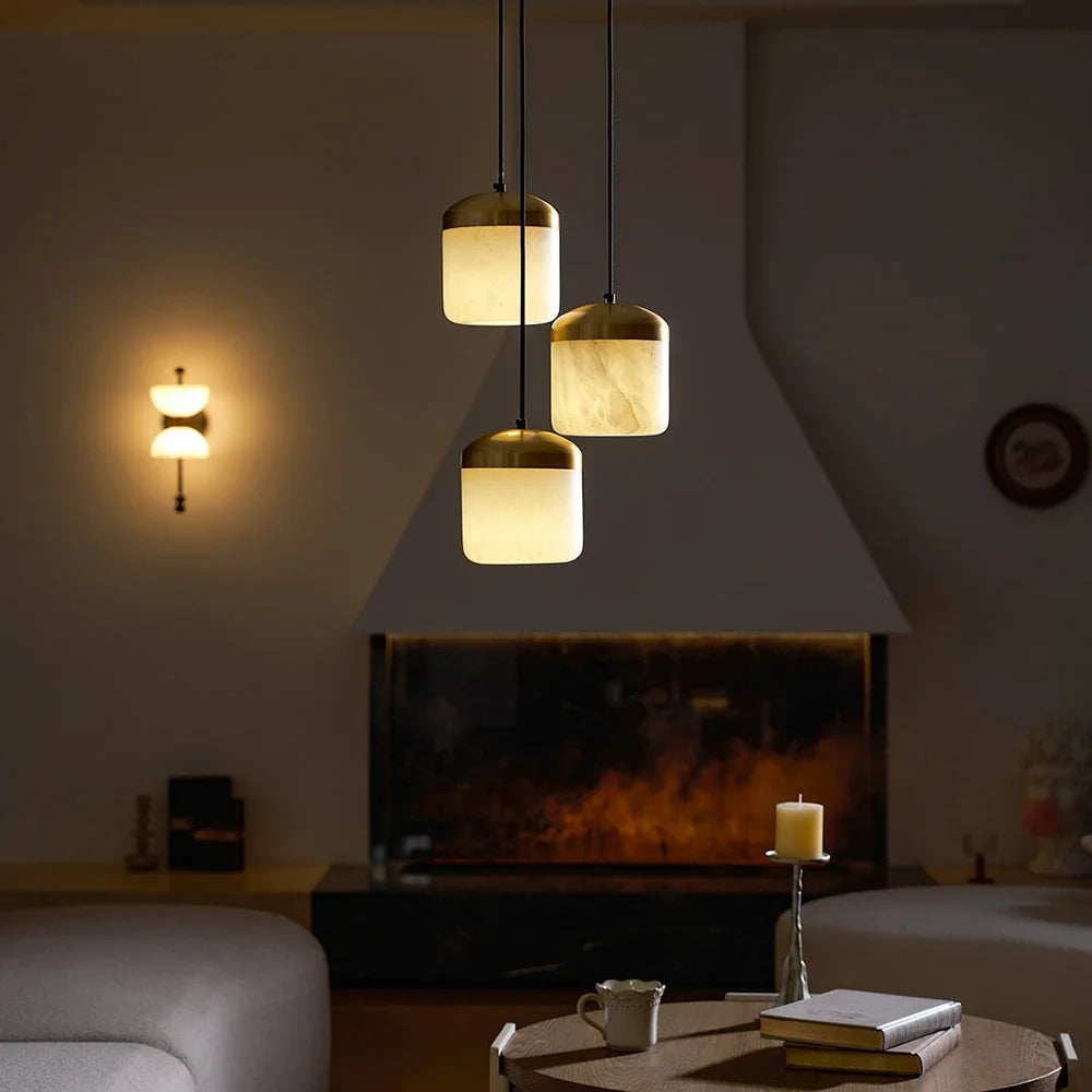 Elin Capped Alabaster Drum Pendant Light – Alabaster detail 11