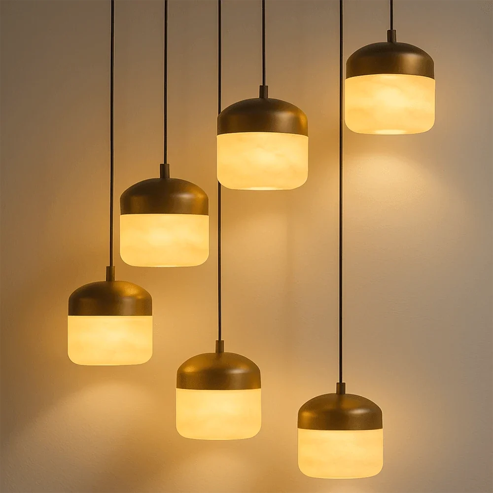 Elin Capped Alabaster Drum Pendant Light – Alabaster detail 15