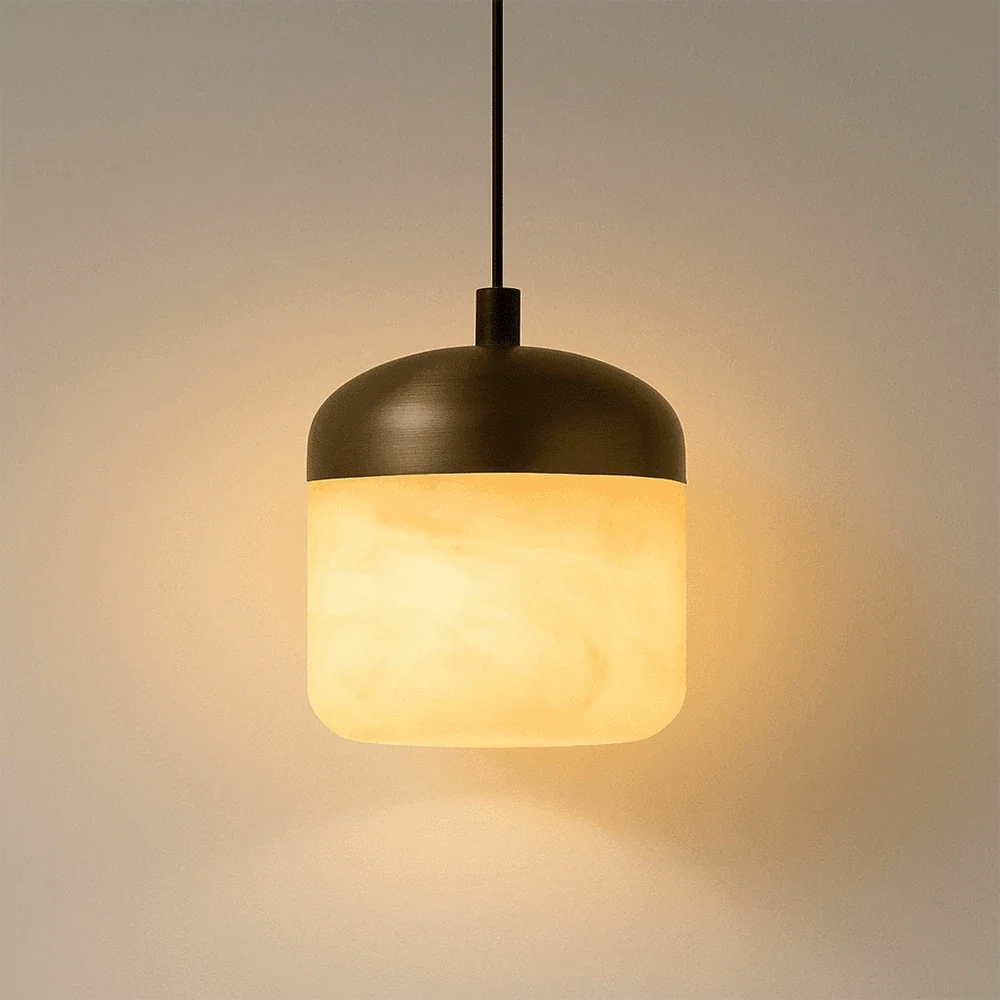 Elin Capped Alabaster Drum Pendant Light – Alabaster detail 16