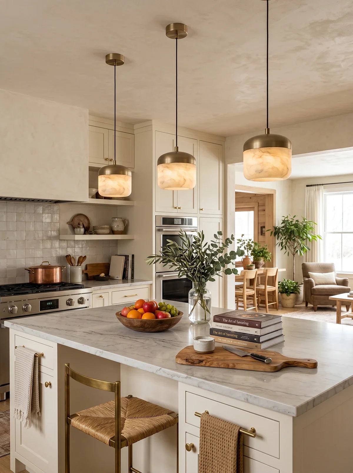 Elin Capped Alabaster Drum Pendant Light – Alabaster detail 9