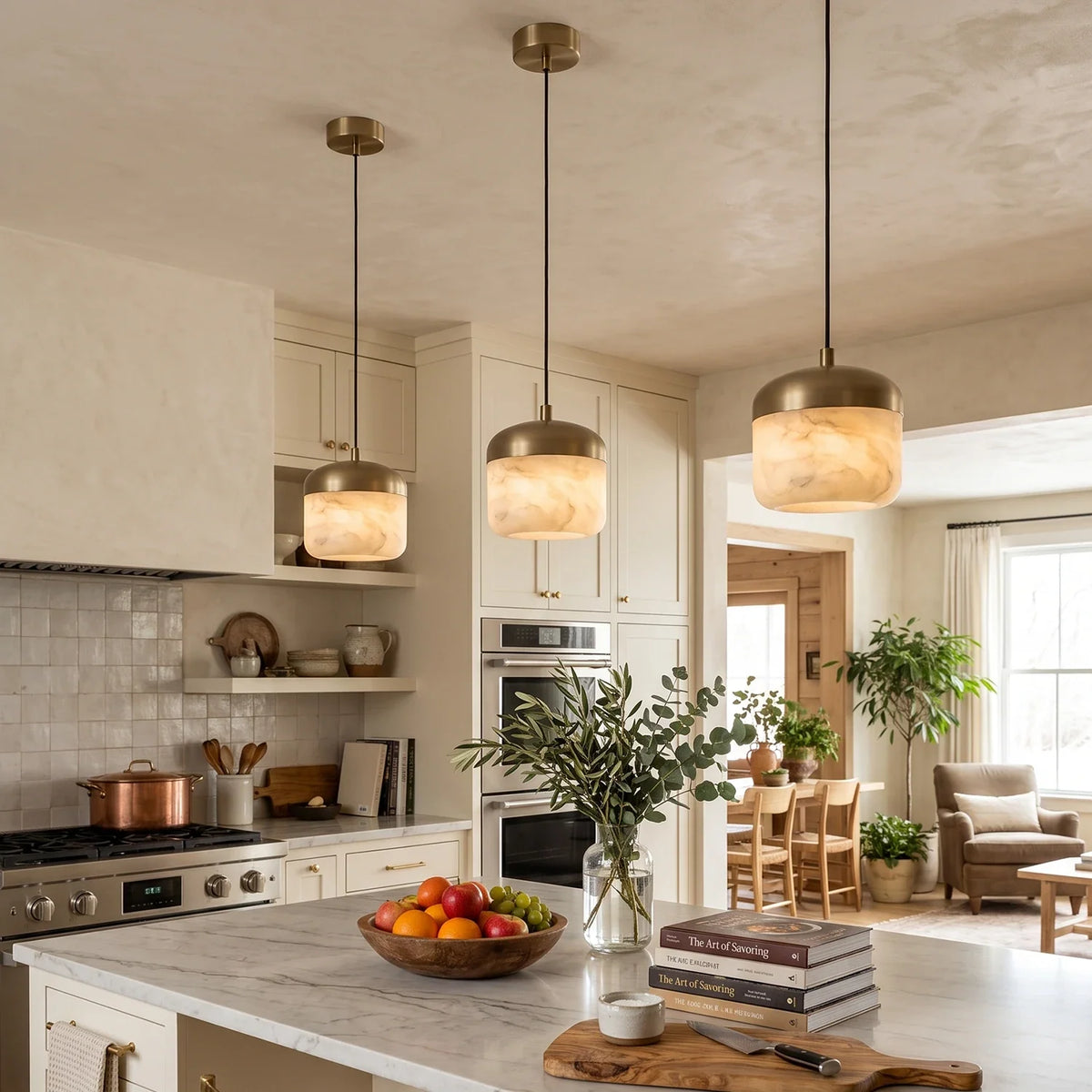Elin Capped Alabaster Drum Pendant Light – Alabaster detail 5