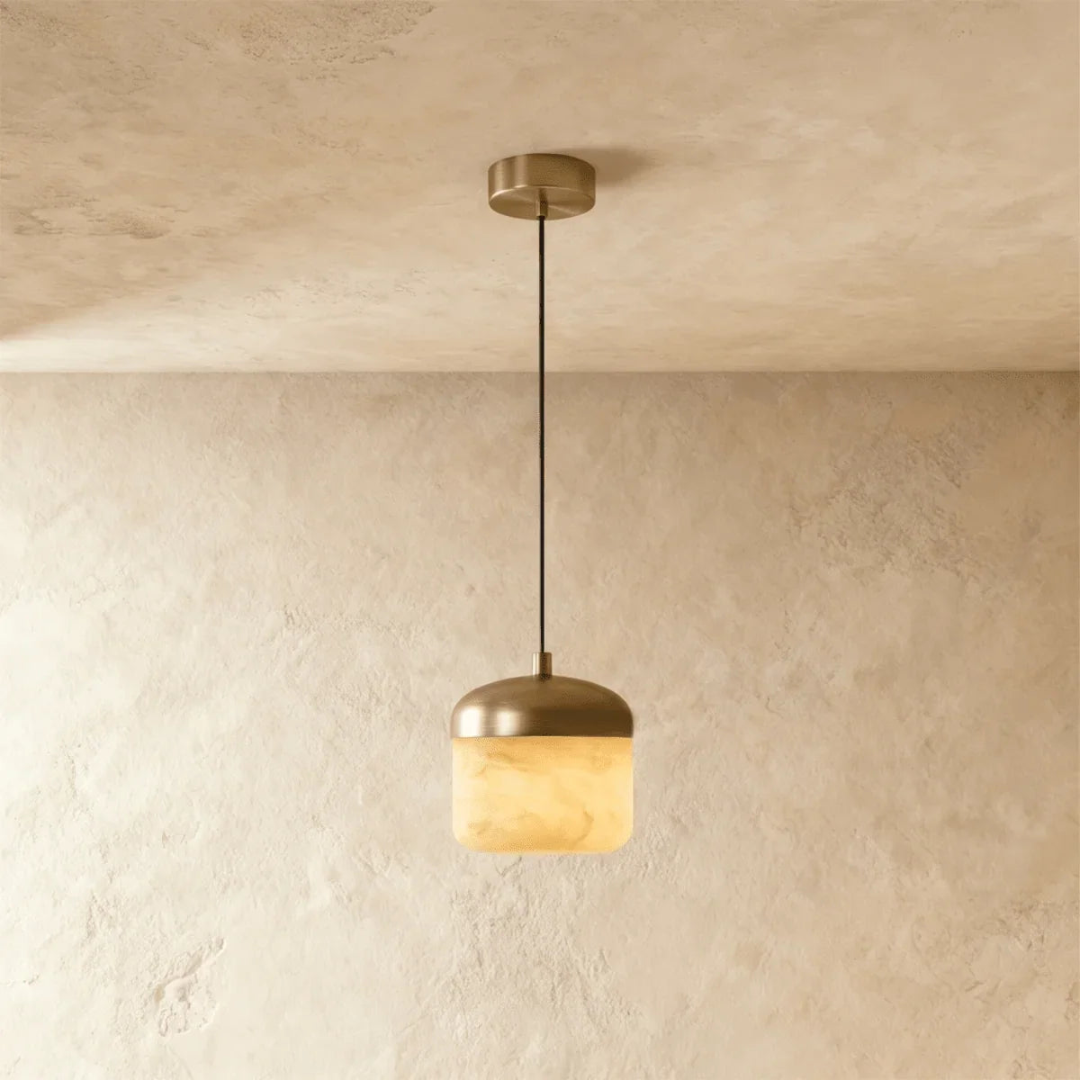 Elin Capped Alabaster Drum Pendant Light – Alabaster detail 18