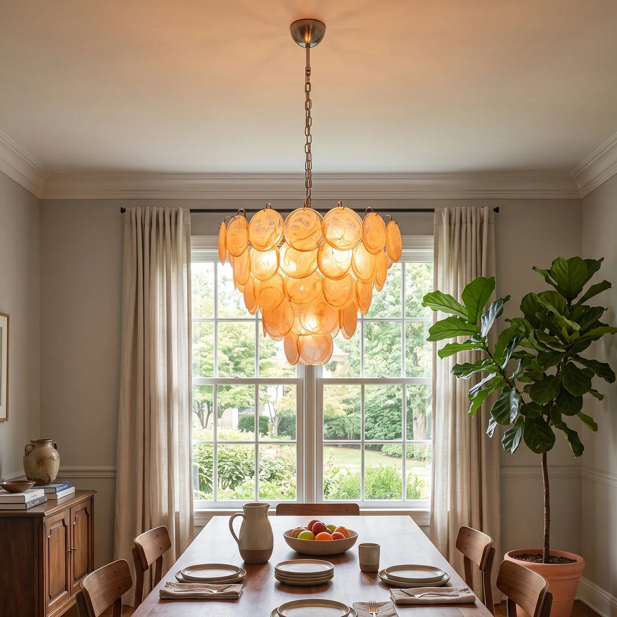 Elodie Gold Swirl Disc Glass Chandelier – Glass detail 2