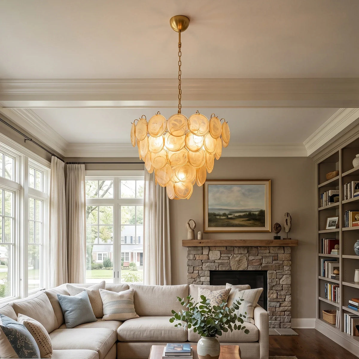 Elodie Gold Swirl Disc Glass Chandelier – Glass detail 4