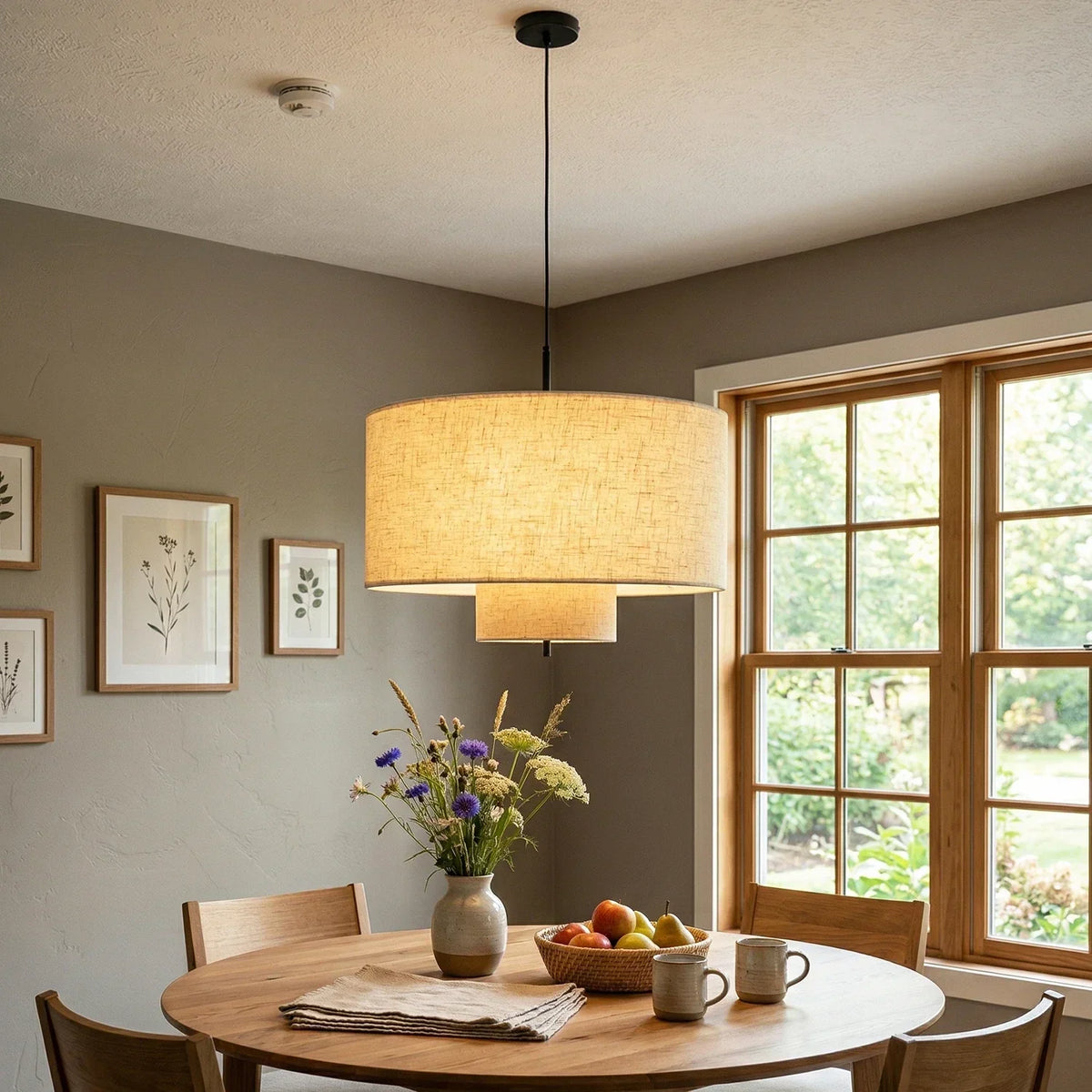 Fabric Double Layer Drum Iron Pendant Light – Iron detail 3