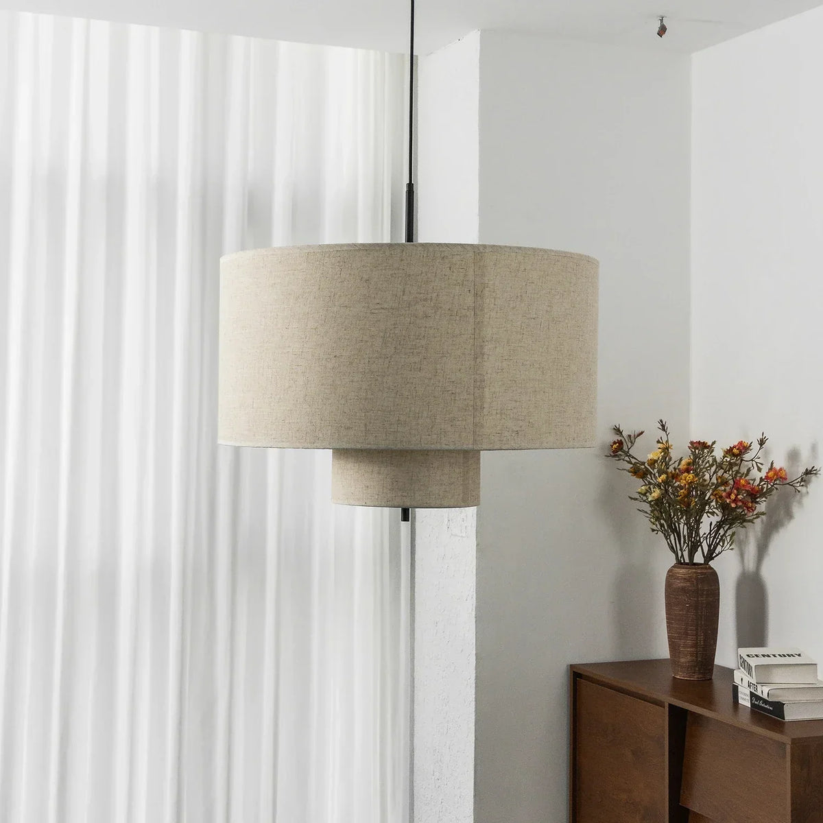 Fabric Double Layer Drum Iron Pendant Light – Iron detail 15