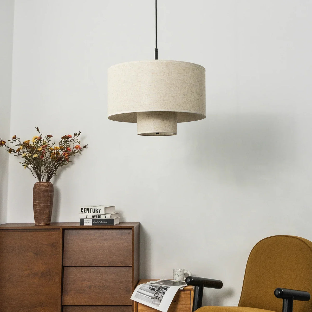 Fabric Double Layer Drum Iron Pendant Light – Iron detail 14
