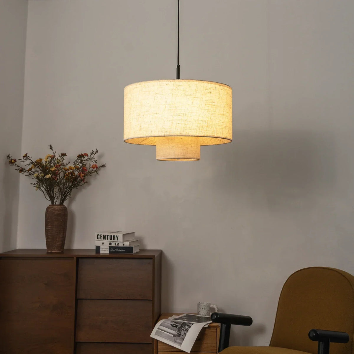 Fabric Double Layer Drum Iron Pendant Light – Iron detail 9