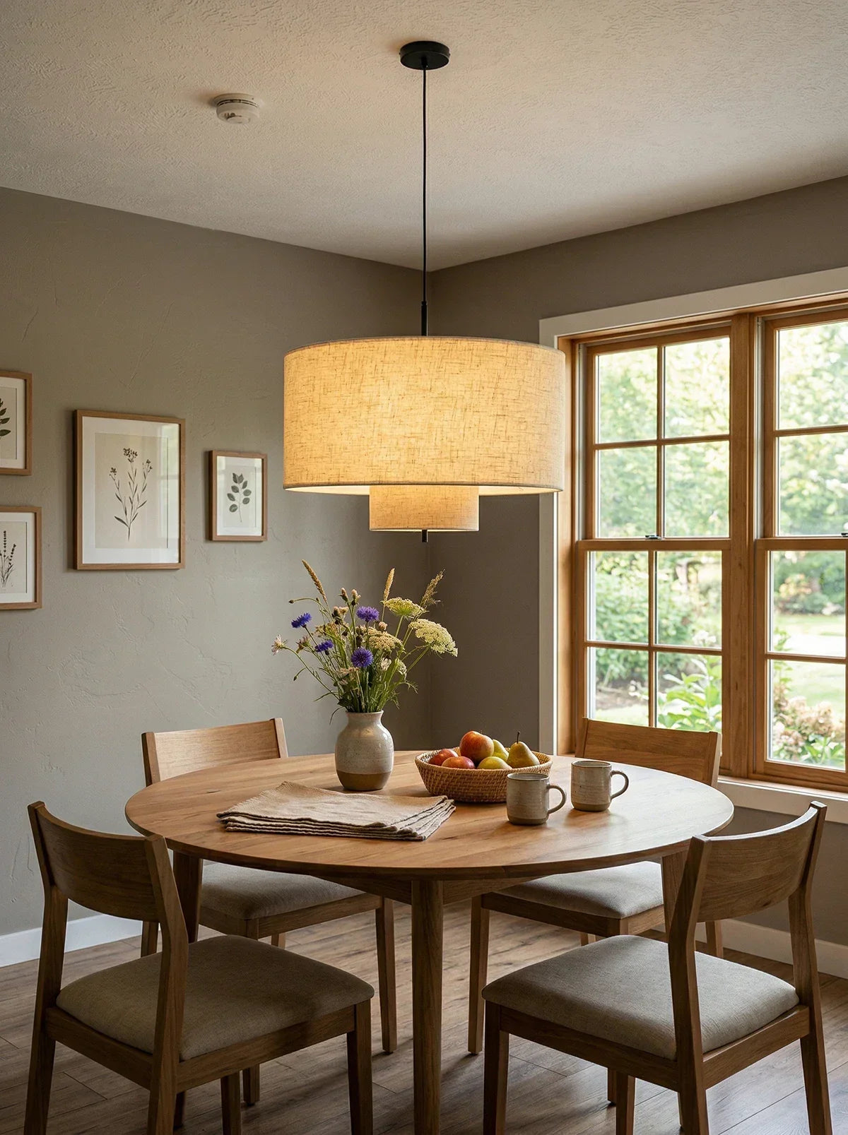 Fabric Double Layer Drum Iron Pendant Light – Iron detail 16