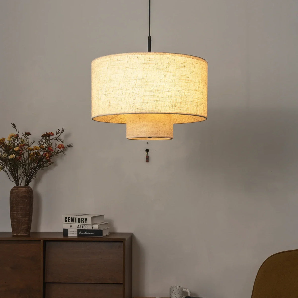 Fabric Double Layer Drum Iron Pendant Light – Iron detail 11