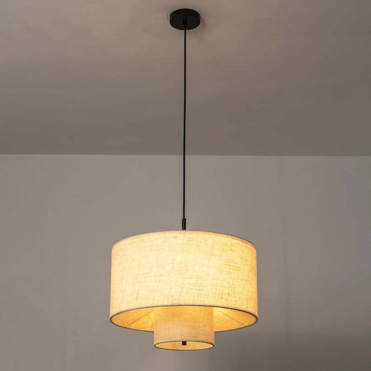 Fabric Double Layer Drum Iron Pendant Light – Iron detail 20