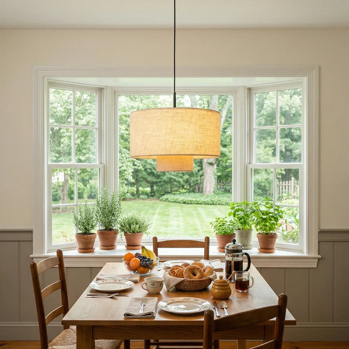 Fabric Double Layer Drum Iron Pendant Light – Iron detail 7