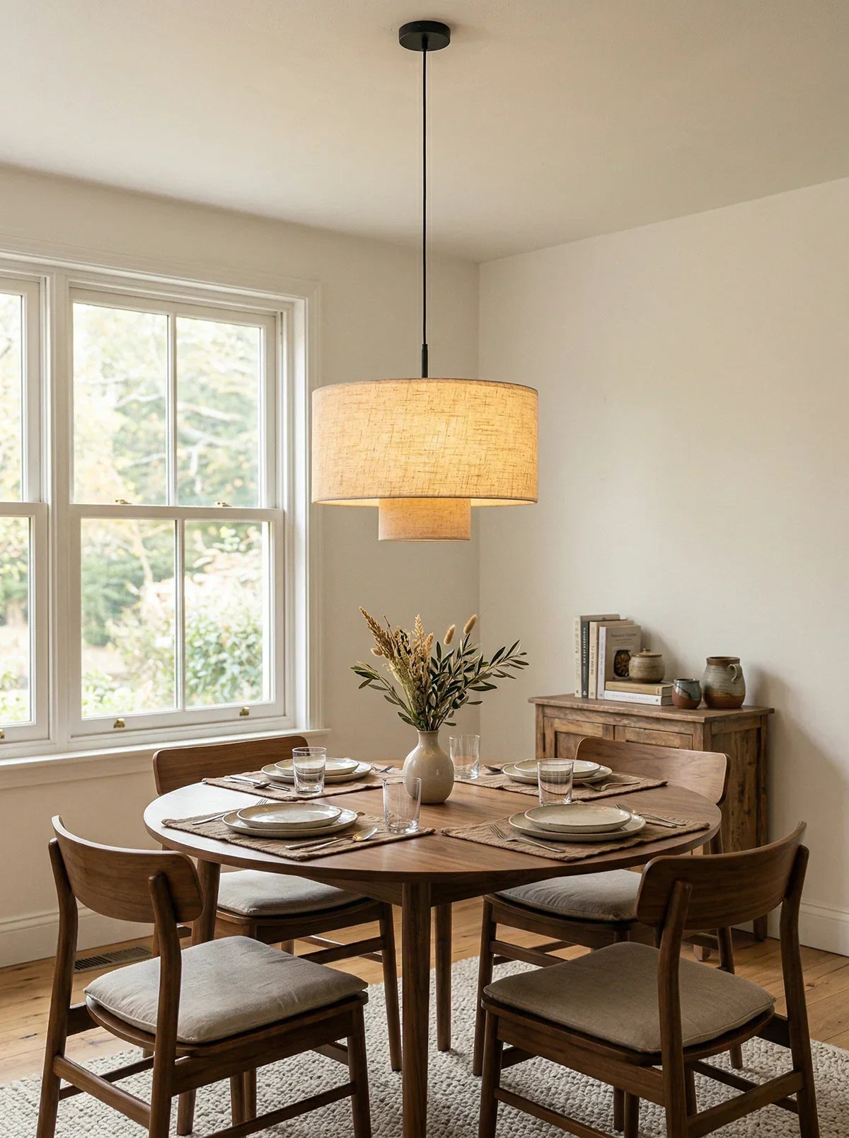 Fabric Double Layer Drum Iron Pendant Light – Iron detail 17