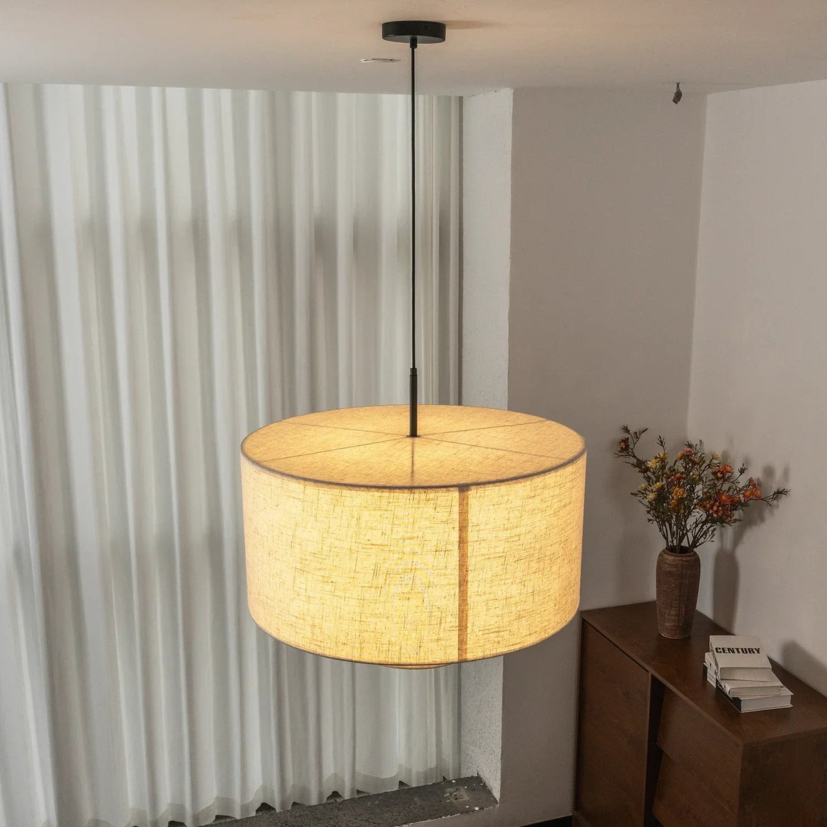 Fabric Double Layer Drum Iron Pendant Light – Iron detail 13