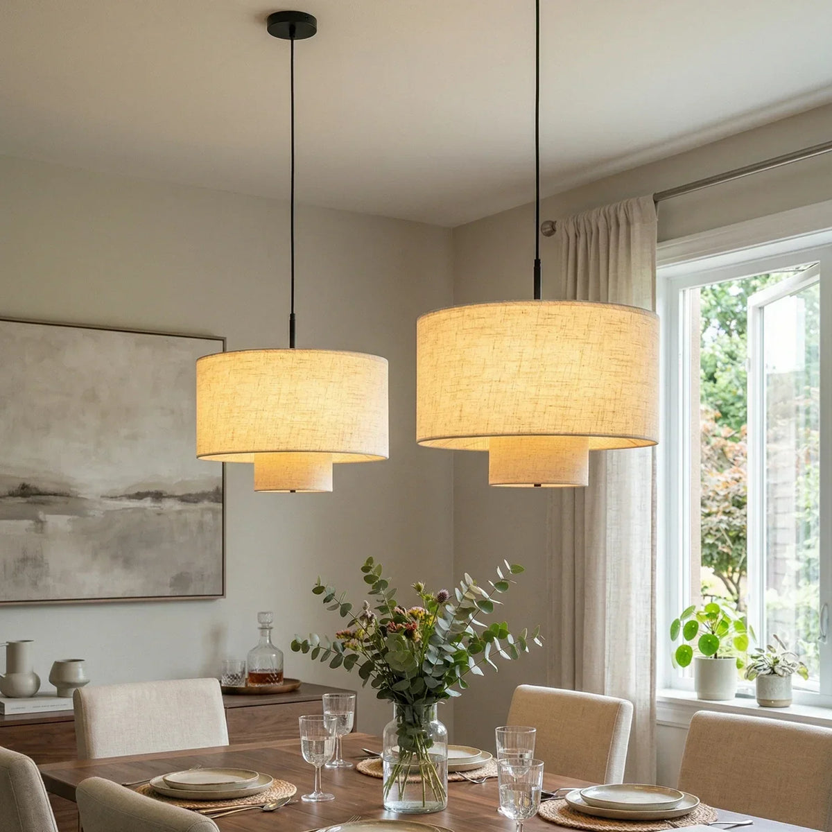 Fabric Double Layer Drum Iron Pendant Light – Iron detail 5
