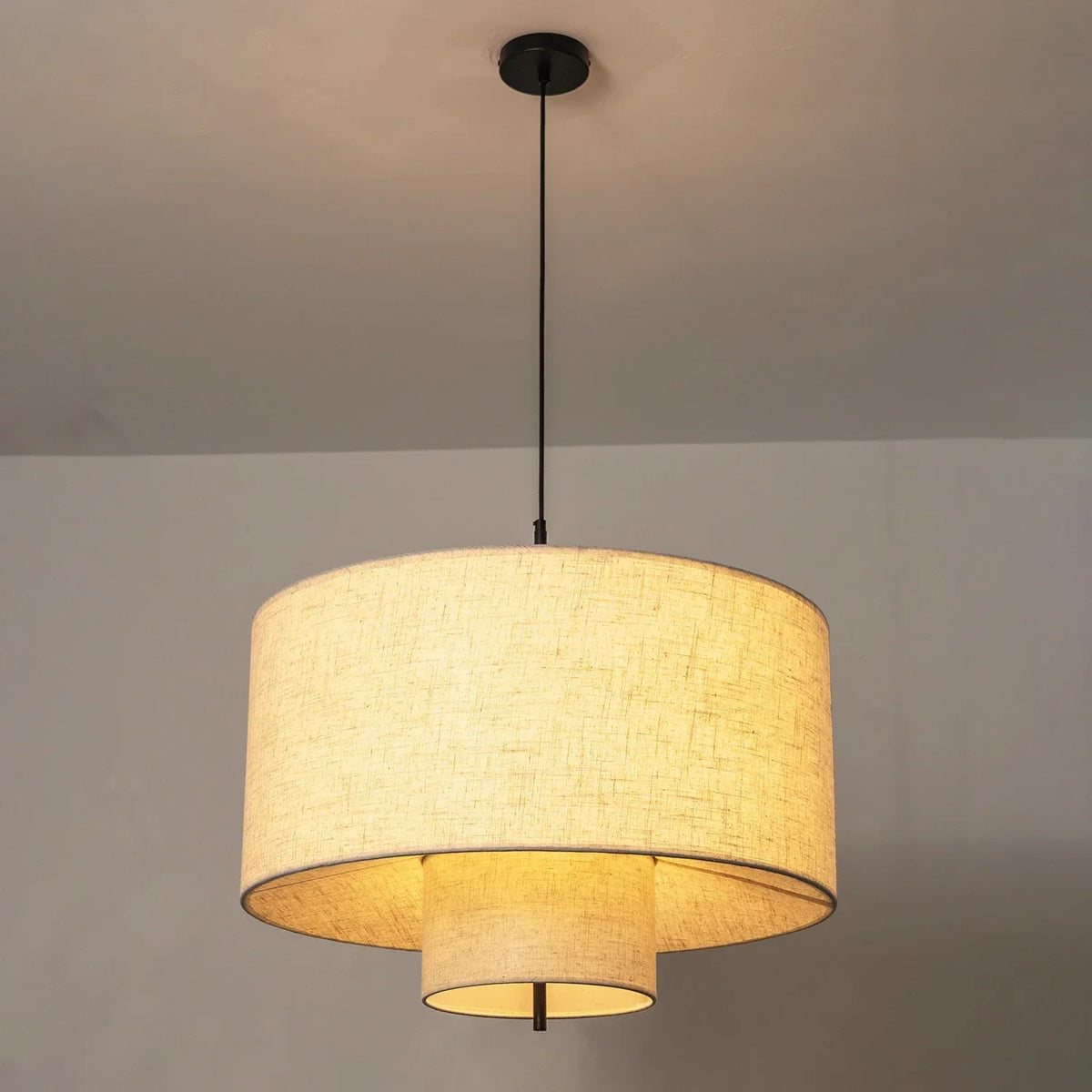 Fabric Double Layer Drum Iron Pendant Light – Iron detail 24