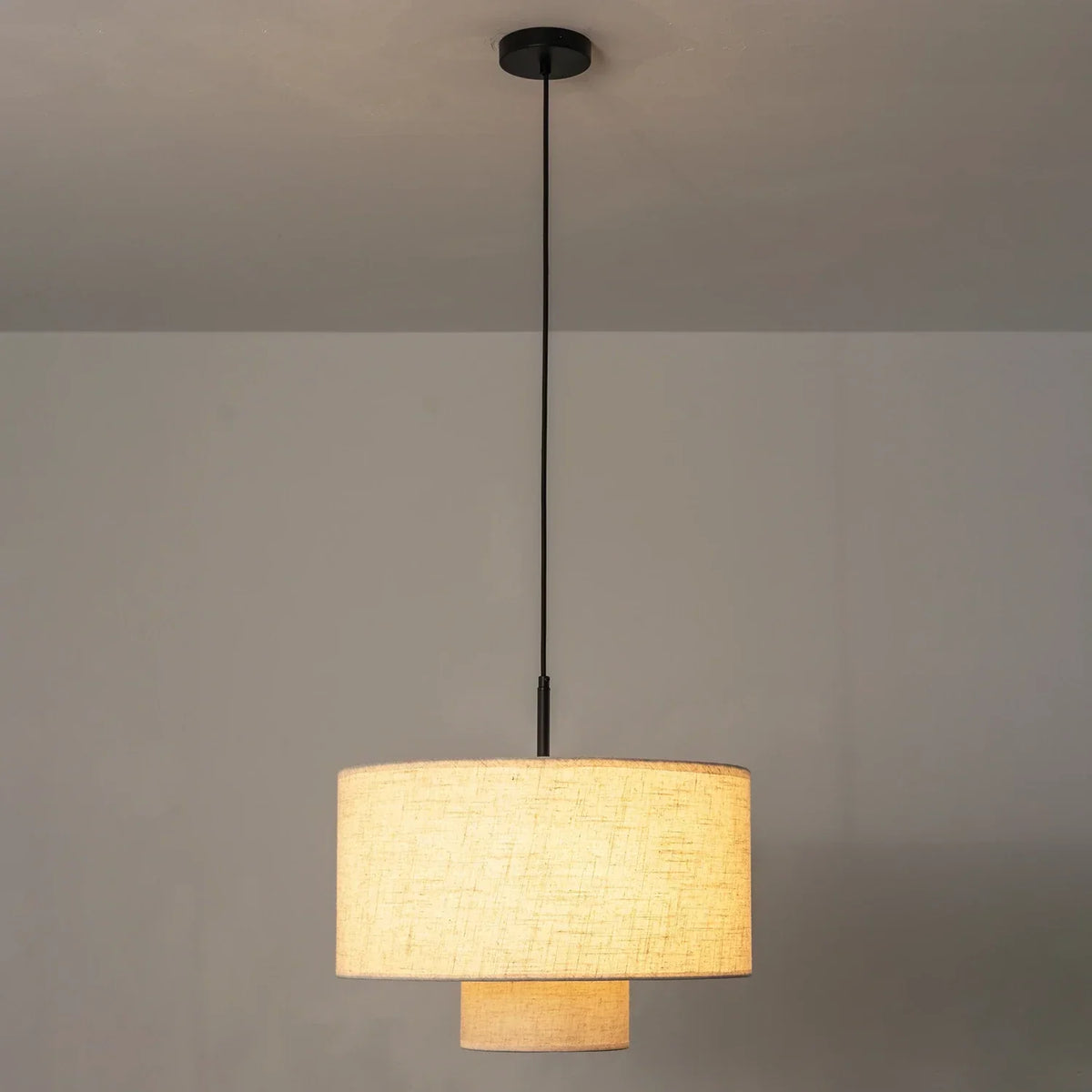 Fabric Double Layer Drum Iron Pendant Light – Iron detail 18