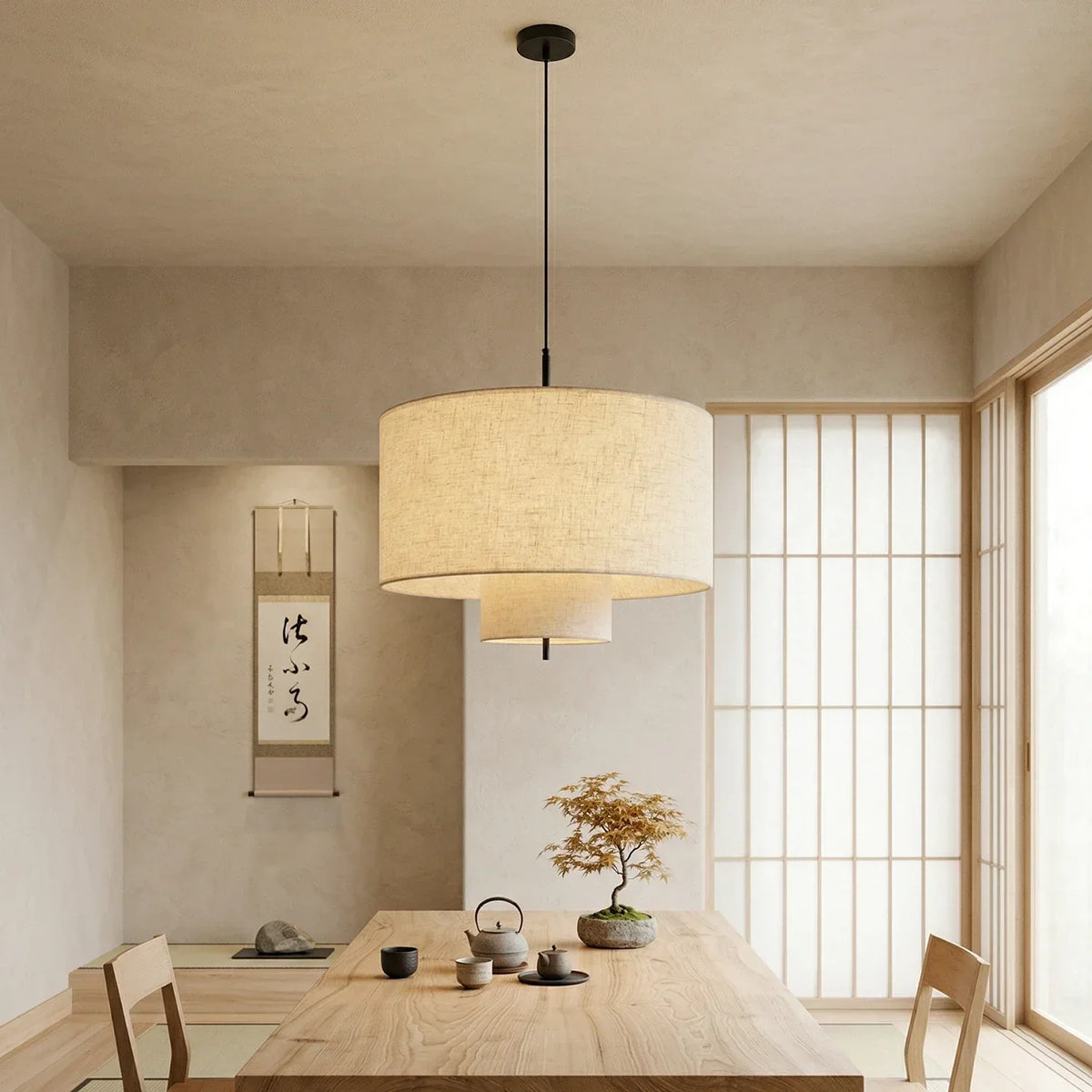 Fabric Double Layer Drum Iron Pendant Light – Iron detail 8
