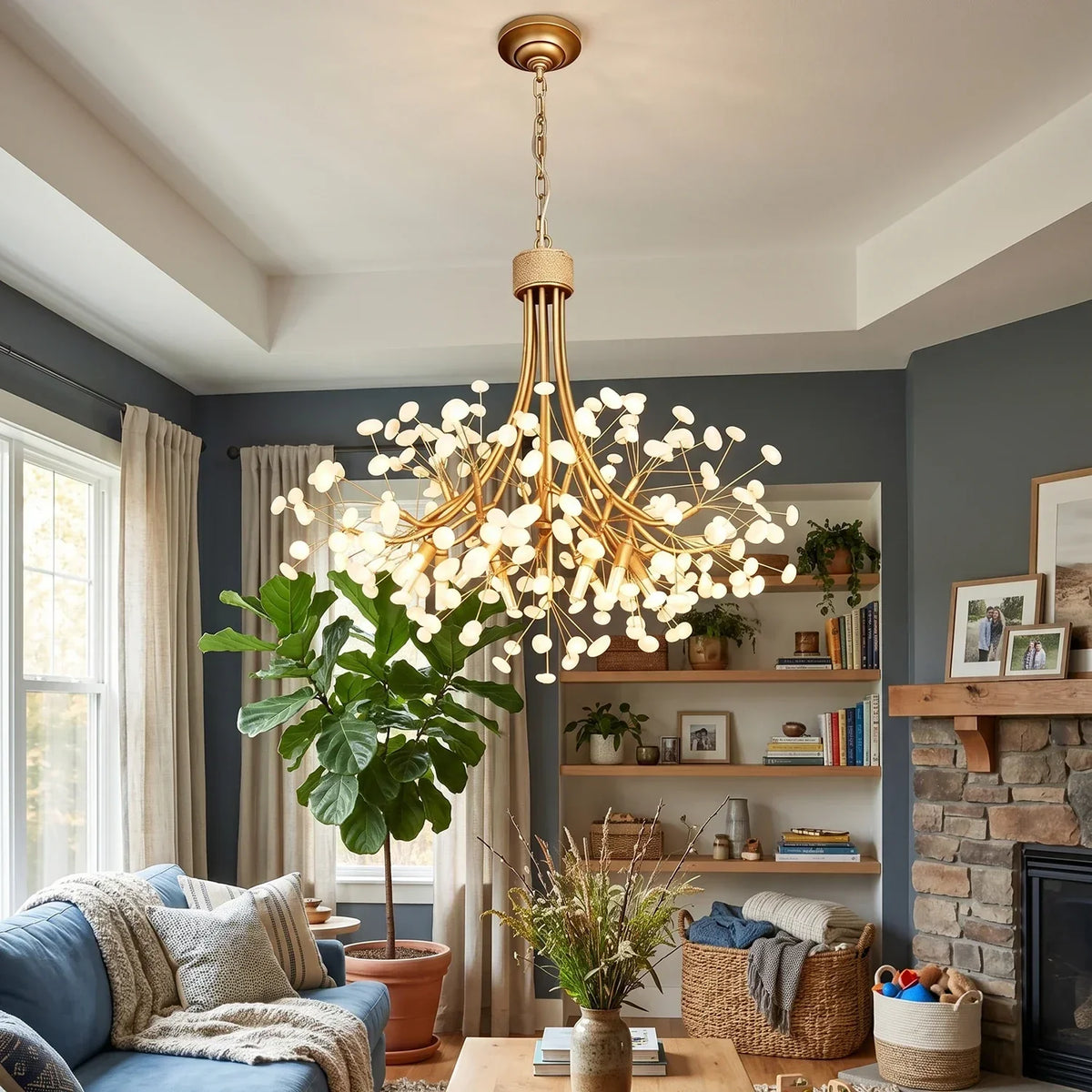 Firefly Round Brass Pebble Glass Chandelier – Glass detail 8