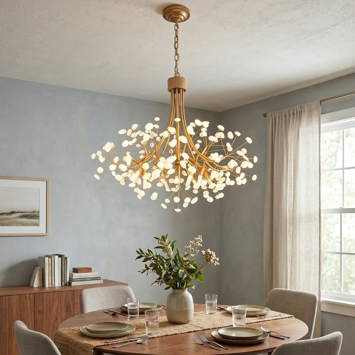 Firefly Round Brass Pebble Glass Chandelier – Glass detail 2