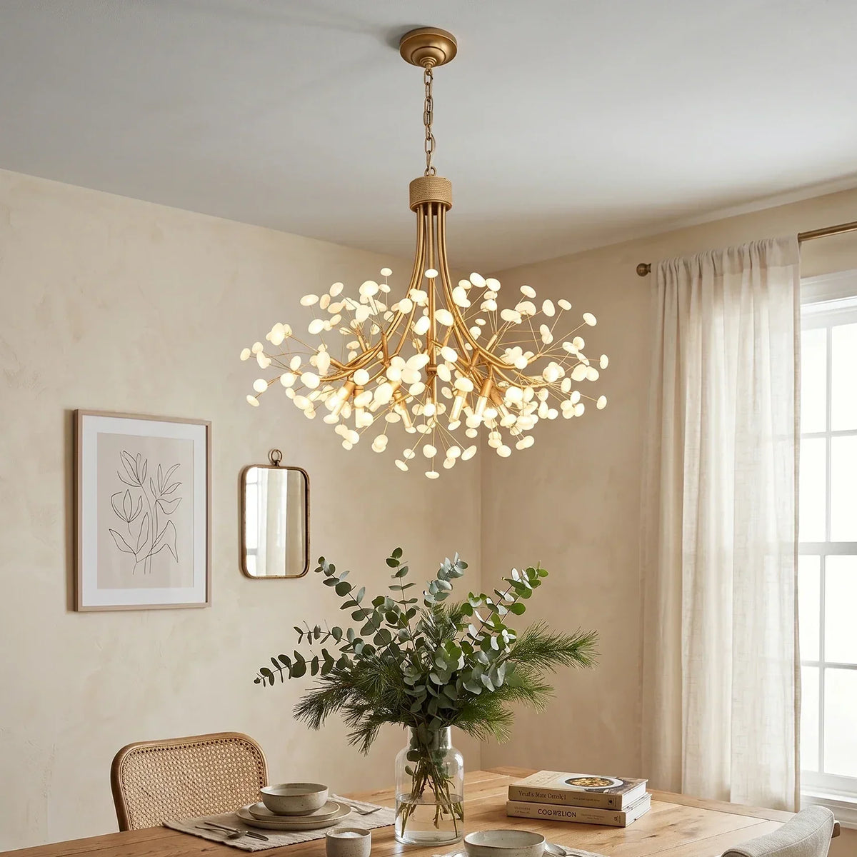 Firefly Round Brass Pebble Glass Chandelier – Glass detail 10