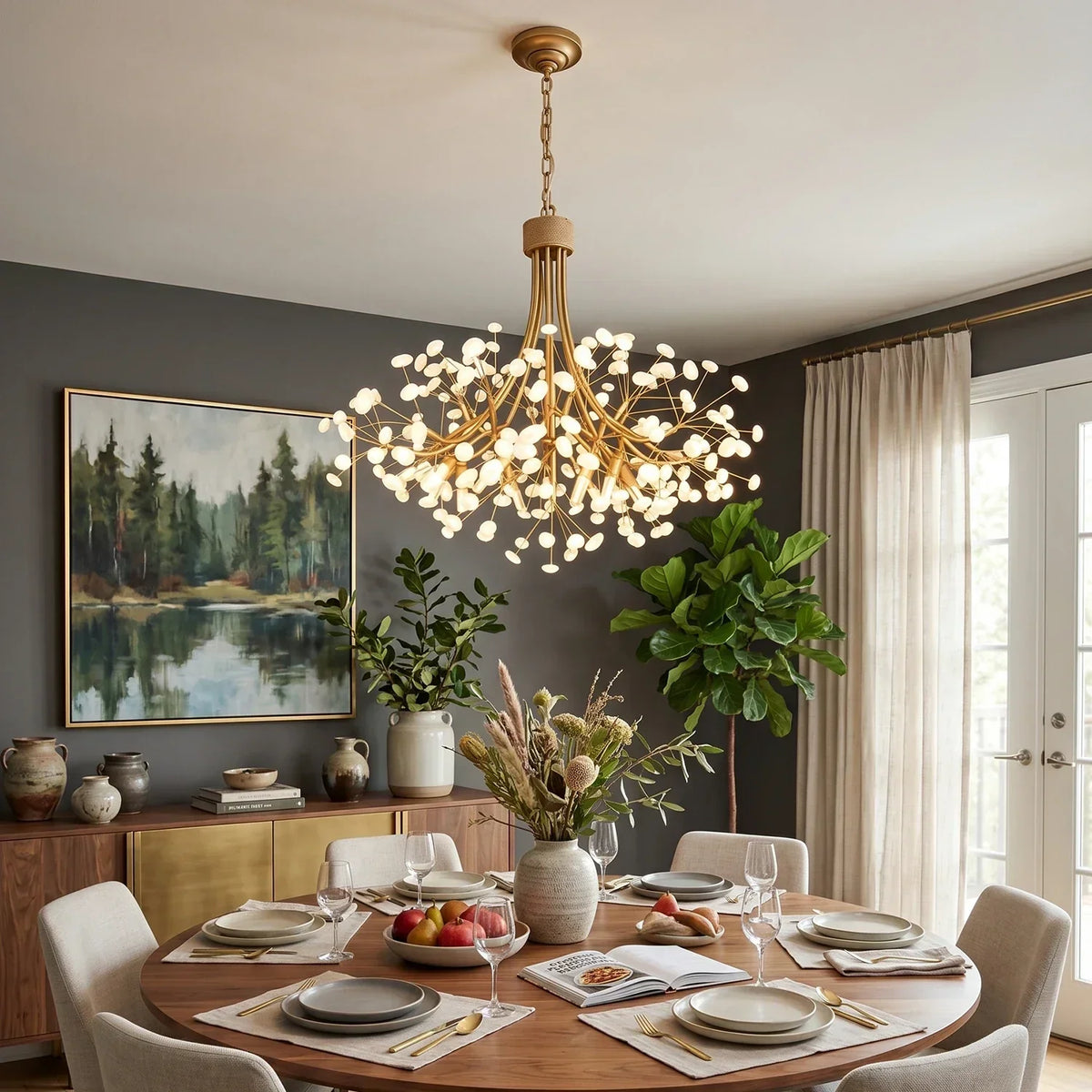 Firefly Round Brass Pebble Glass Chandelier – Glass detail 7