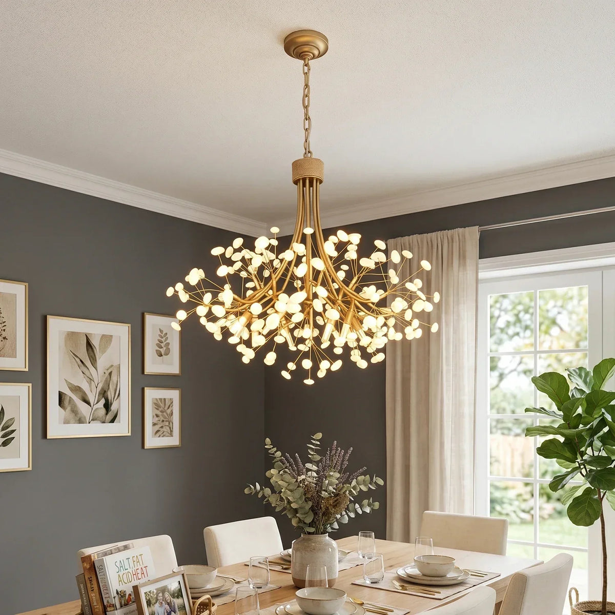 Firefly Round Brass Pebble Glass Chandelier – Glass detail 3