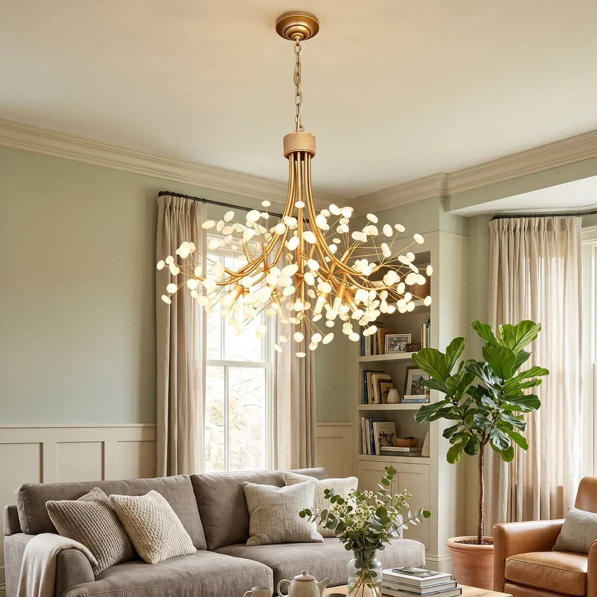 Firefly Round Brass Pebble Glass Chandelier – Glass detail 6