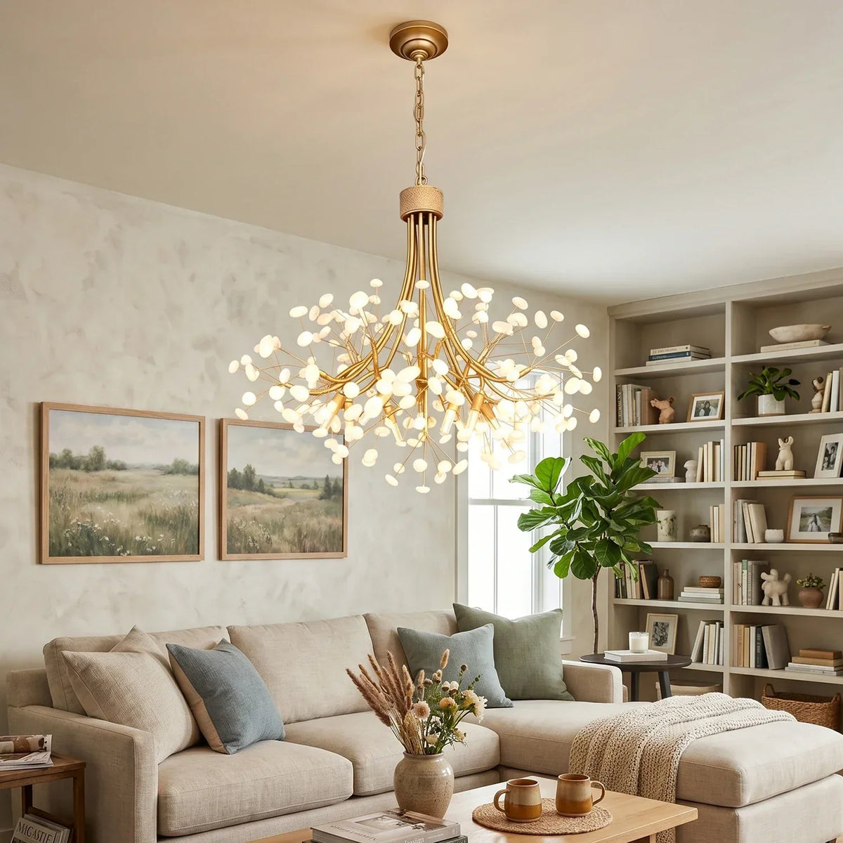 Firefly Round Brass Pebble Glass Chandelier – Glass detail 5