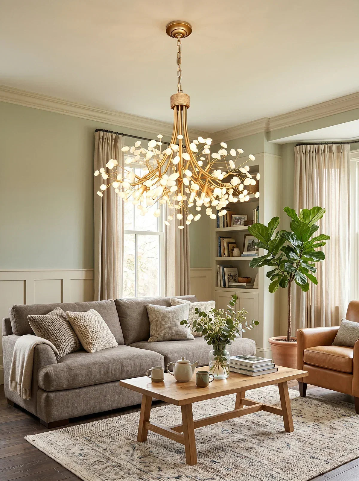 Firefly Round Brass Pebble Glass Chandelier – Glass detail 12