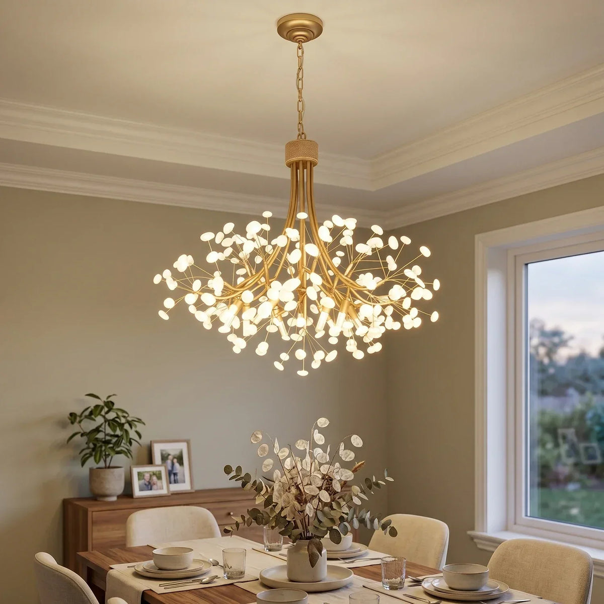 Firefly Round Brass Pebble Glass Chandelier – Glass detail 9
