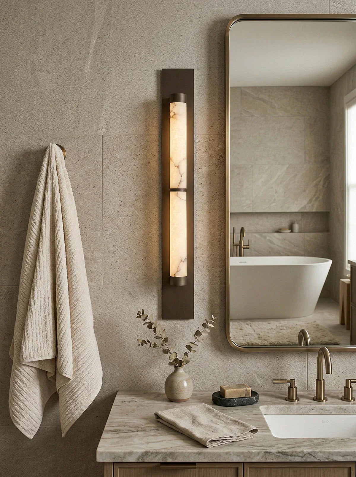 Geo Columnar Linear Alabaster Wall Sconce – Alabaster detail 13