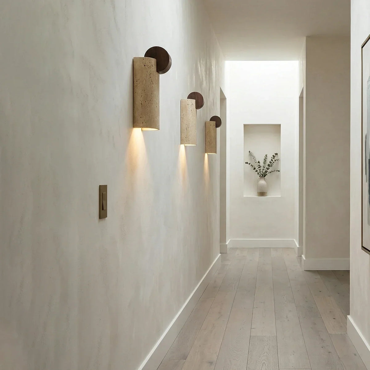 Geometric Solenne Curve Travertine Wall Lamp – Travertine detail 5